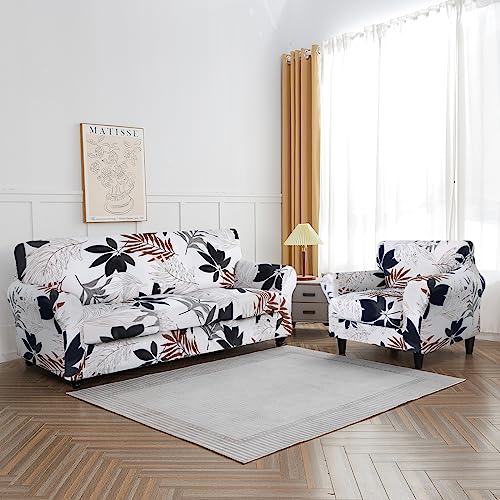 SearchI Stretch Sofa Cover Printed Couch Covers, Floral Pattern 2 Piece Armchair Slipcover with Separate Chair Cushion Cover, Washable Furniture Protector for Living Room(Armchair, Maple Leaf) - Thumbnail 5