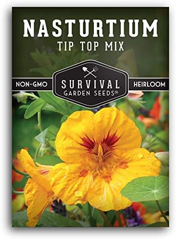 Survival Garden Seeds - Tip Top Mix Nasturtium Seed for Planting - Pack with Instructions to Plant and Grow Edible Flowers & Companion Plants in Your Home Vegetable Garden - Non-GMO Heirloom Variety