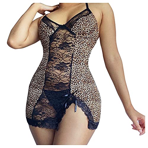 Theoylos Women Lace Sexy Bra Sexy Plus Size Silk Nighty Chemise Satin Lingerie Set Comfortable Leopard Print Bra