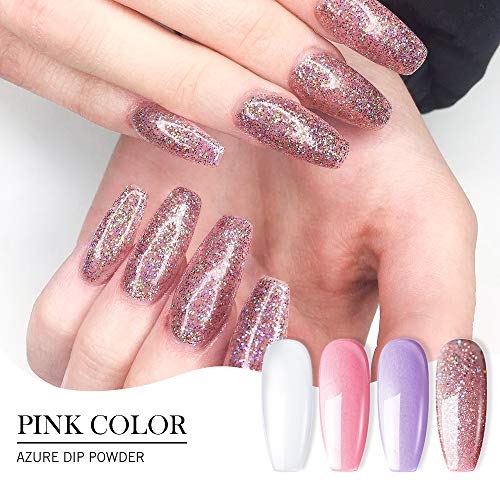 Nail Dipping Powder Starter Kit 4 Pink Glitter Colors(1oz.),French Dip Acrylic Nails Powders System(Comes with Bond,Base,Activator,Top,Brush Saver,4 Powder Jars + Some Manicure Tools)