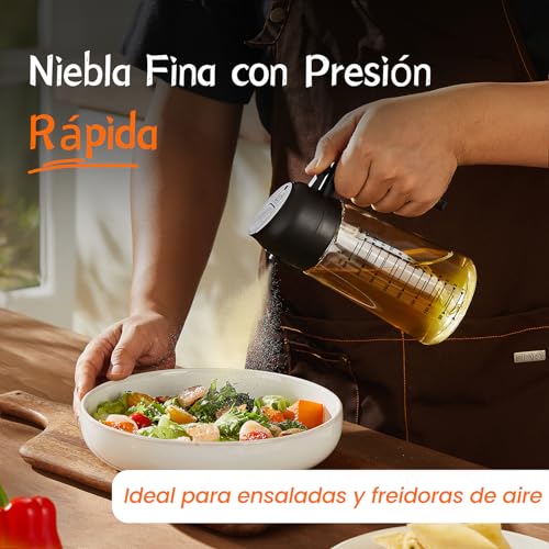 Miniatura 2 de Trendplain Pulverizador Aceite Spray 470ml - 2 En 1 Spray Aceite Cocina Y Dispensadora Con Etiquetas Y Protección Contra La Luz Para Freidora De Aire 2x Botella - T, Negro Y Verde - T