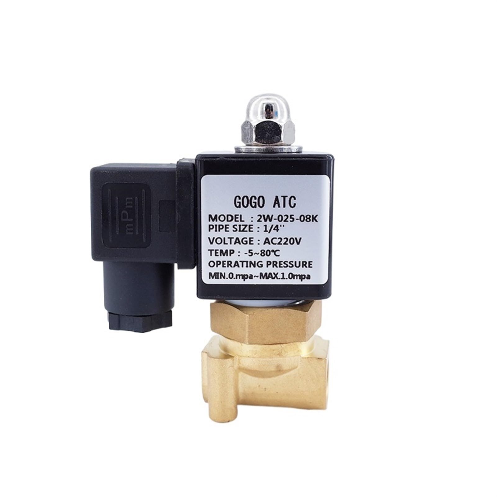 2 Way NO 2W025-08K/06K Copper Coil Water Solenoid Valve G1/8 1/4 110V 220V AC 12V 24V DC Normally Open Brass(AC110V,1/8 Inch)