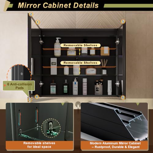 Image of 30*28 inch Two-door Aluminum LED Lighted Bathroom Medicine Mirror Cabinet