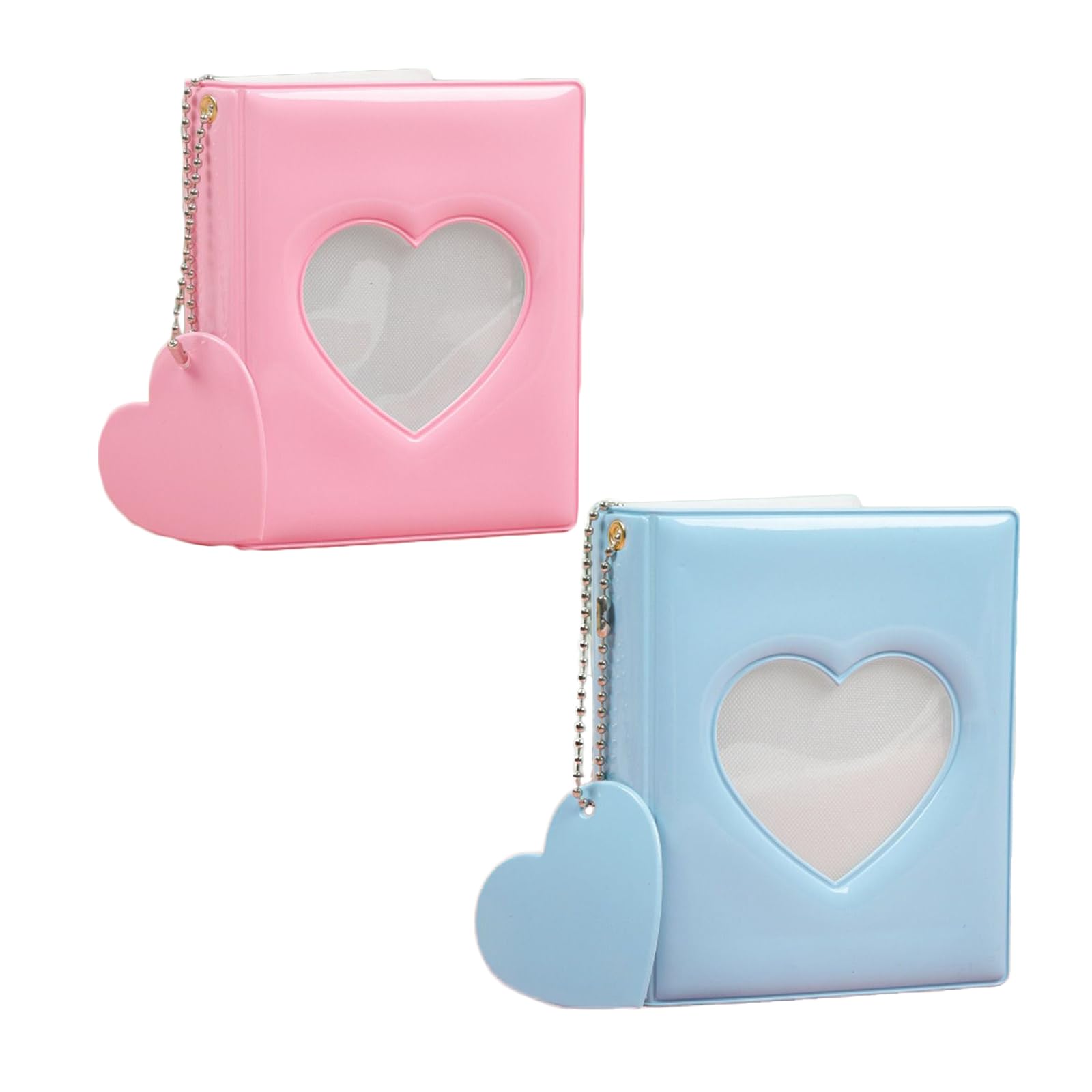 WUZIA 2PCS Mini Photocard Binder Cute Heart Photo Album Photocard Binder Heart Hollowed Cover Small Photocard Holder Photo Card Holder 32 Photocard Pockets for 3 Inch Photo Paper(Pink,Blue)