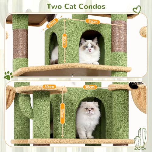 Image of Globlazer Big XL Cactus Cat Tower for Indoor Multiple Cats, F68B, Green