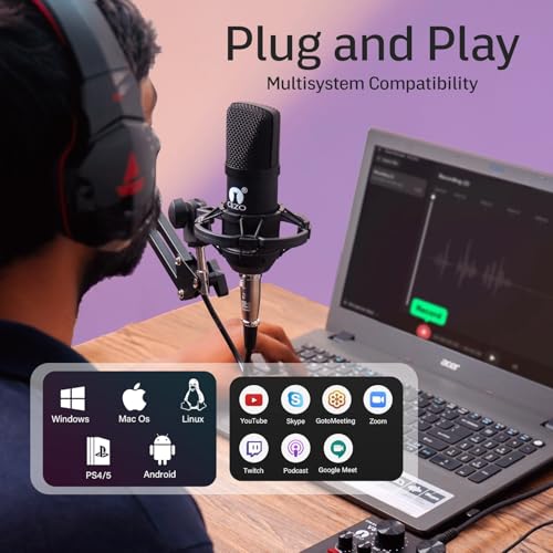 Cezo BM 800 Condenser Microphone Kit Set with V8 Sound Card, Boom Arm Stand, Pop Shield Recording Studio Equipment Full Set with 3.5mm Mic for Smartphones Live Streaming Youtubers - Black - Image 4 thumbnail