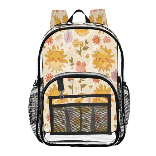 Cute Sun and Moon Clear Backpack - Stadium Approved Large 15.7-inch Waterproof Transparent Bag for Sports, Concerts, Work, Travel#529