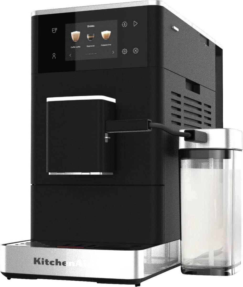 KitchenAid KF4 Macchina da Caffè Superautomatica, AutoMilk Avanzato, Macinacaffè IntelliGrind, 15+ Ricette, Display Colori, Caffè Freddo, 15-18 Bar, Nero Opaco