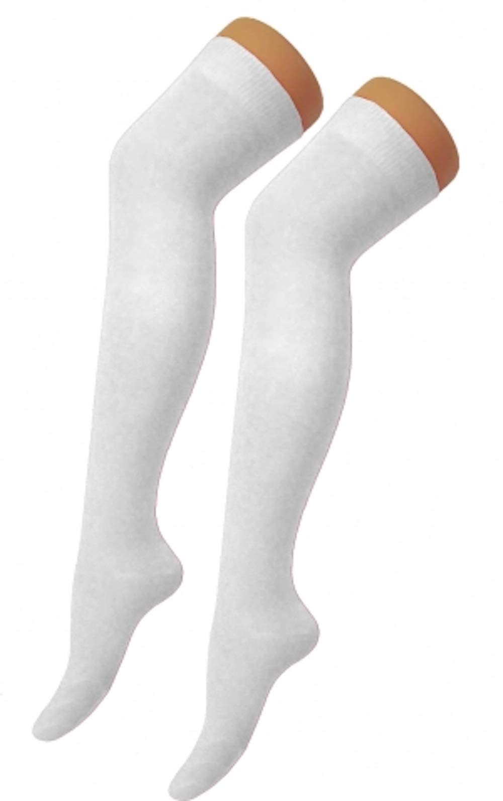 Crazy Chick Women's White 2 New Over The Knee Long Horizontal Stripe Print Thigh High Striped Patterned Overknee Socks (White)