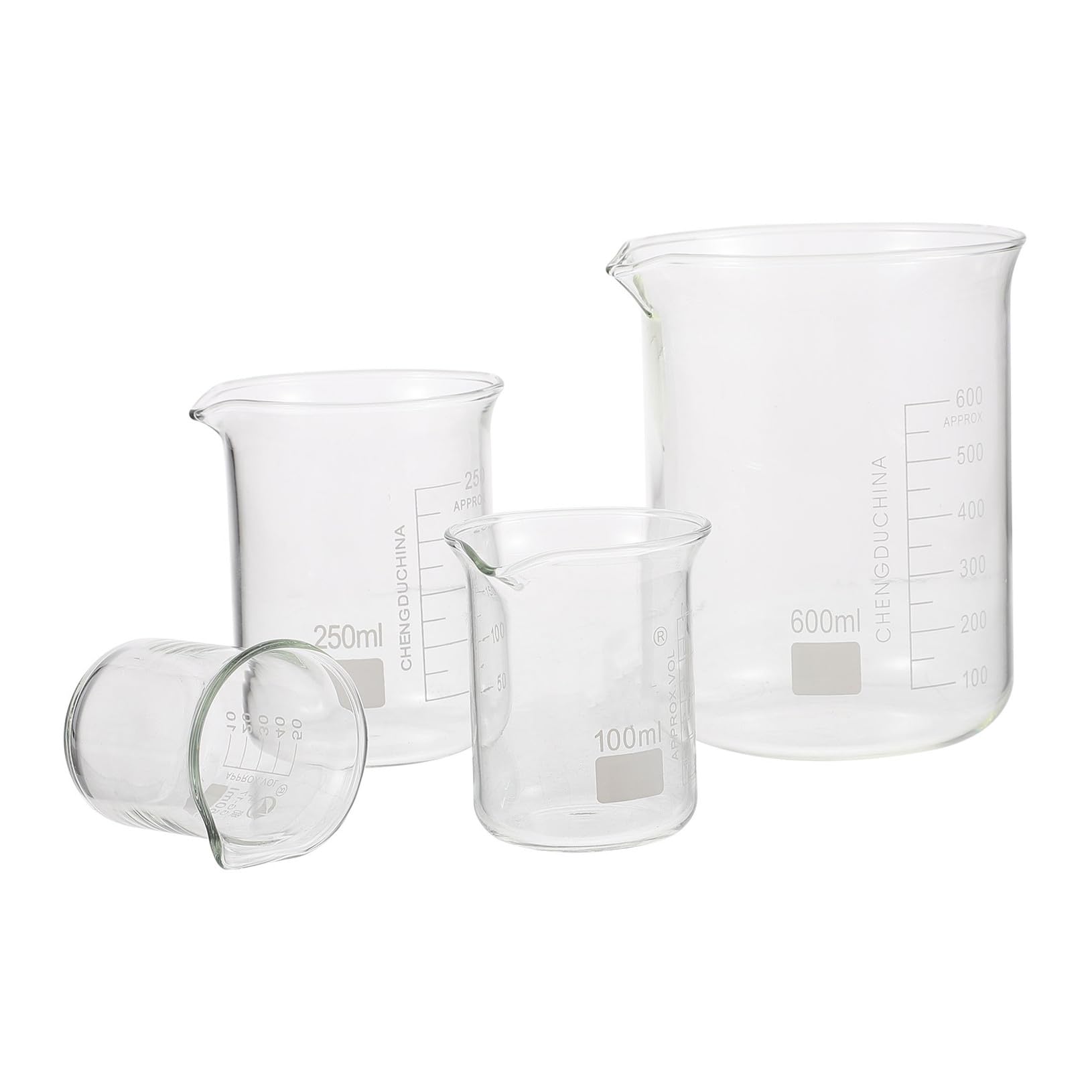 4 béchers en verre borosilicaté pour éviter la casse thermique en laboratoire