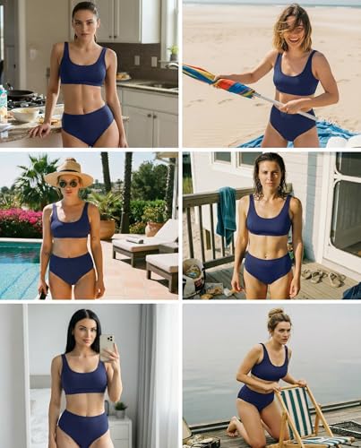 Image of Sporty Bikini Set Two Piece High Waisted Swimsuit Athletic Bathing Suit | Sporty,High Waisted Bottom,U-back,Removable Cups,Athletic,Quick Dry