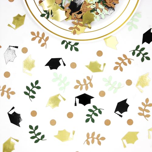 Image of Greenery Graduation Confetti Class of 2026 Rustic Vintage Graduation Decorations Black and Gold Grad Cap Sage Green Grad Party Decorations 2026
