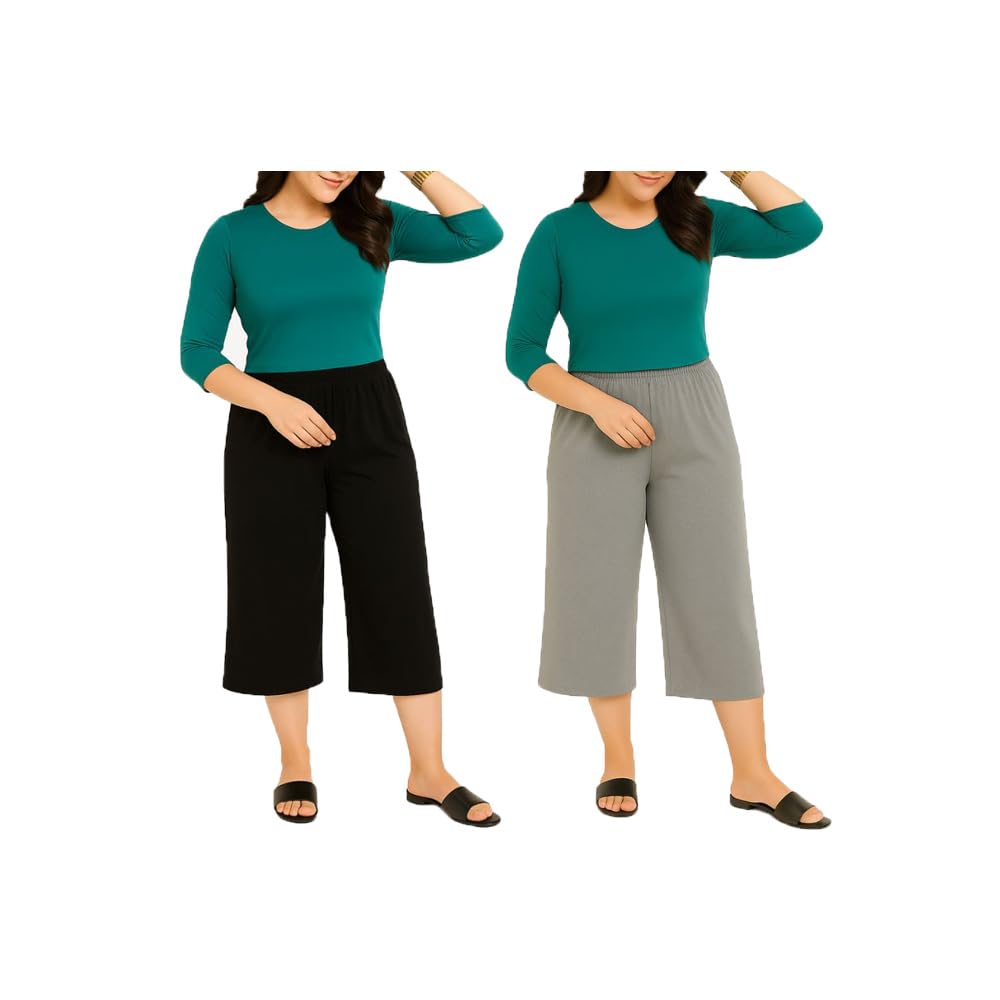 brand flex Women's Cotton Plain 3/4th Capri For Girls 2Pack (BG)-picture-28