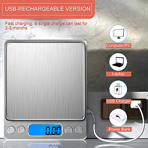 Food Scale Small Gram Scale Digital Gram And Ounce Scale, Usb Rechargeable 0.01G/0.001Oz Accurate, Meiya Kitchen Scale For Soap Making, Jewelry, Baking, Tare Function, Including Battery And 2 Trays #TOP1