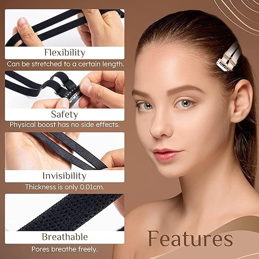Image of Eyebrows and Eyes Lift Clip Kit, Face Lift Stretching Strap Face Lifting Patch, Invisible Facelift Patch Straps Elastic Band Adjustable Rubber for Hair.(Pack of 1)