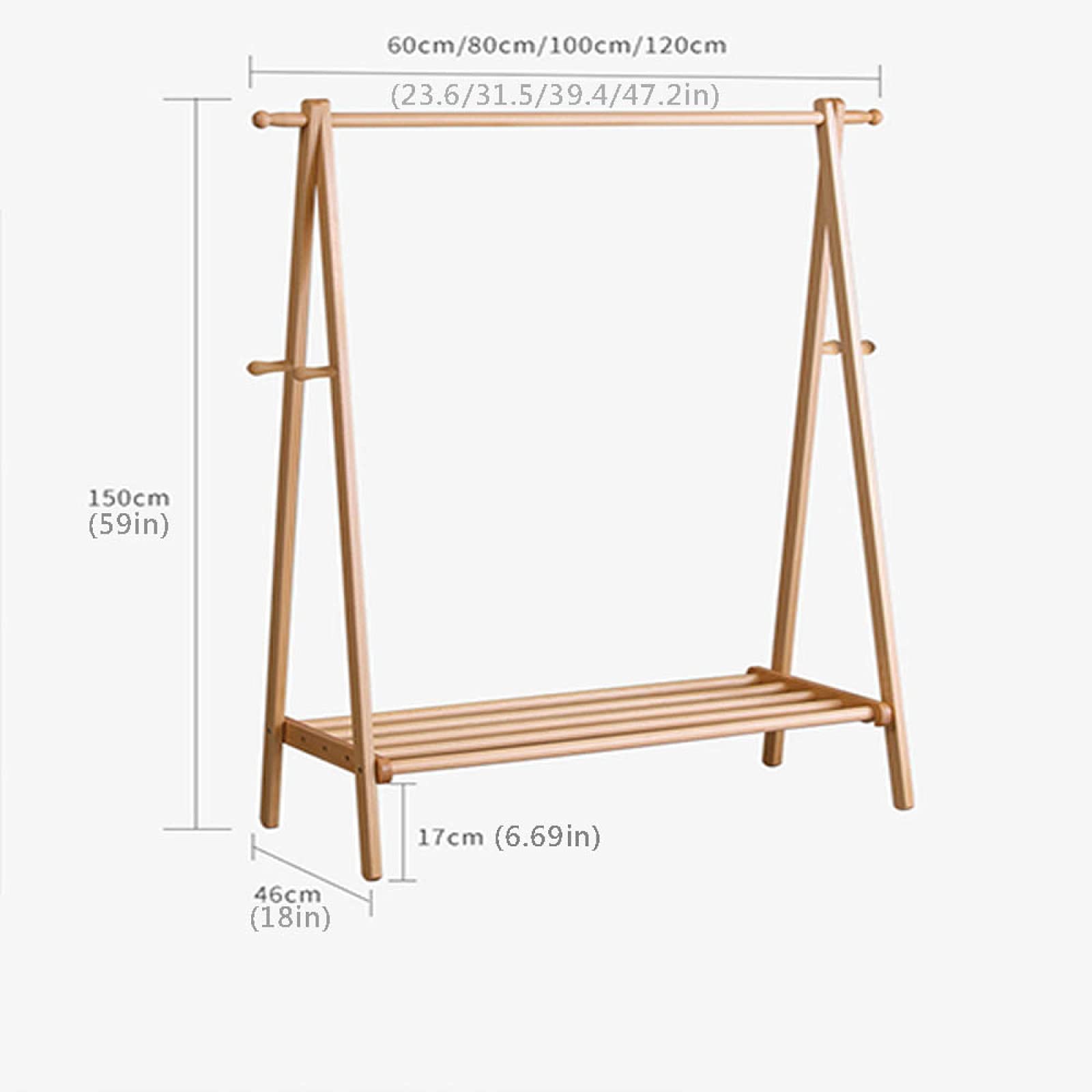 Drewniany wieszak na ubrania do zawieszenia nowoczesny minimalistyczny otwarty stojak na ubrania wieszak na ubrania do domowego biura sypialni przedpokoju - 60 cm rozwiązanie do przechowywania kolorów