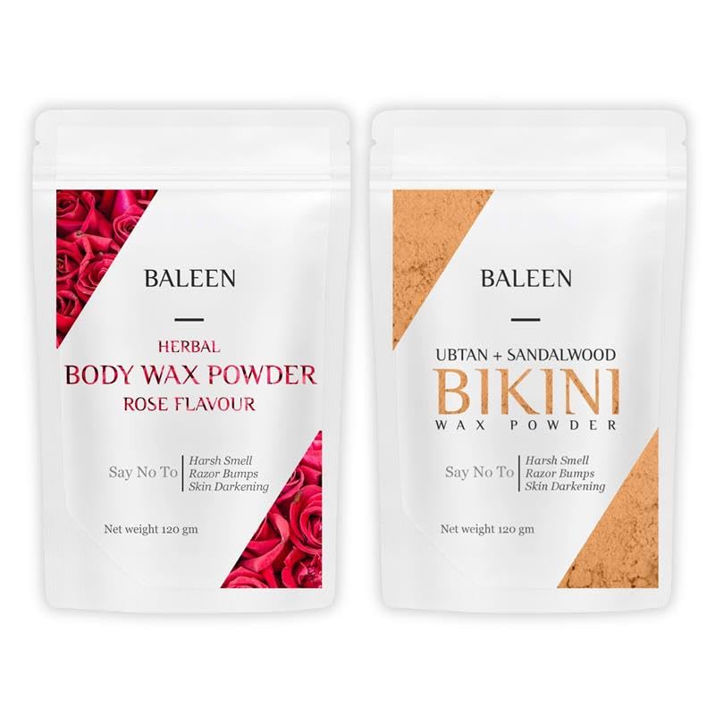 Image of BALEEN Rose + Ubtan & Sandalwood for Women Bikini & Body Wax Powder 120g (Pack of 2)| Herbal & Painless Hair Removal | No Irritation or Rashes | Natural Wax Powders For Smooth Skin Wax Powder
