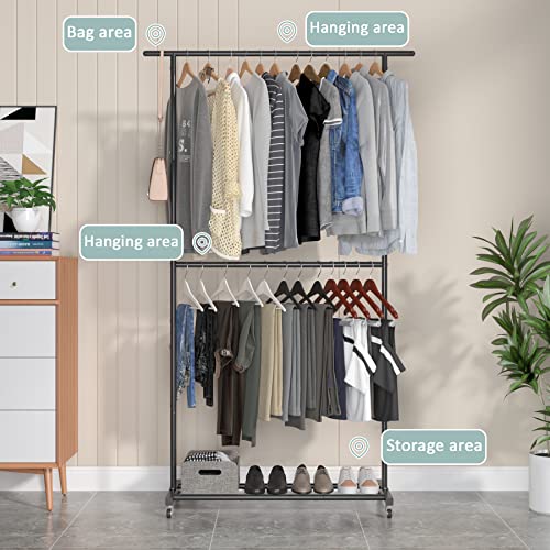 Sywhitta 2-JHLYJ Double Rod Clothing Garment Rack, Rolling Clothes Organizer On Wheels For Hanging Clothes, Easy To Assemble, Adjustable thumb #6