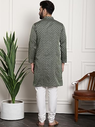 Image of SOJANYA(Since 1958 Men's Silk Blend Paisley Design Kurta & Off-White Churidar Pyjama Set