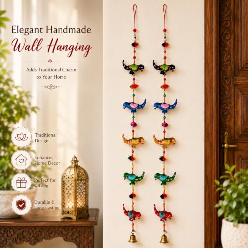 Image of Bindian Toran for Main Door, Decorative Door Thoranam Hanging, Diwali Decoration for Home Entrance, Wall Decor Hanging Ornament, Traditional Festive Welcome Decor for House, Pooja (Parrot Pack of 2)