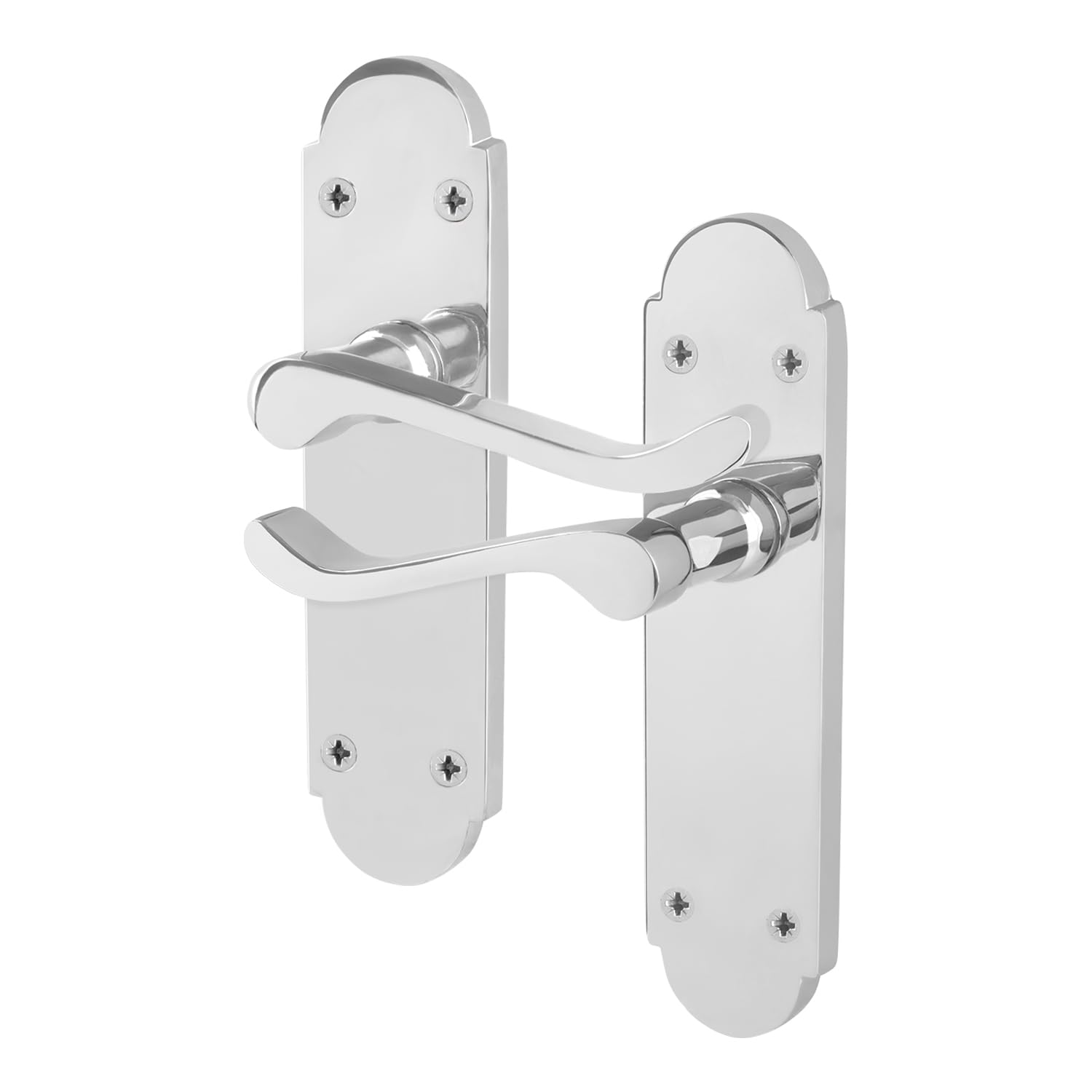 EAI Polished Chrome Door Handles, 1 Pair on Backplate - Victorian Scroll