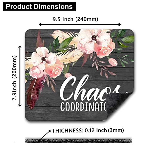 Image of Gray Mouse Pad, Chaos Coordinator Quote Mouse Pad, Vintage Floral Dark Grey Wood Grain Mouse Pads for Computers, Pink Flowers Mouse Mat for Office Decor for Women, 9.5x7.9 inch