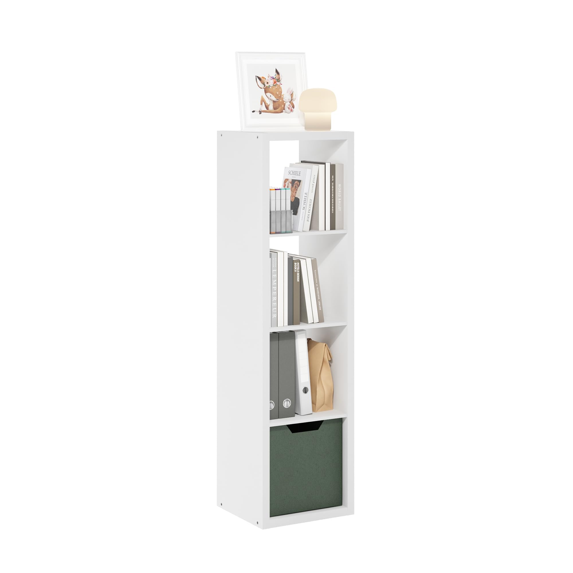 Furinno CUBICLE Book Shelf, 4-Cube Vertical Thick Frame Bookshelf, Horizontally & Vertically Reversible Bookcase with Open Back, 14.6 x 15.9 x 58, for Living Room, Bedroom, Home Office, White — image 1