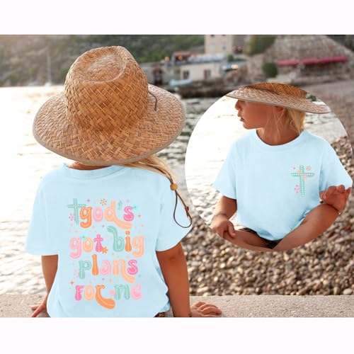 Image of Christian Shirts for Girls Bible Verse God Shirt Kids Graphic Tees Cute Cross Outfits Floral Print Summer Top