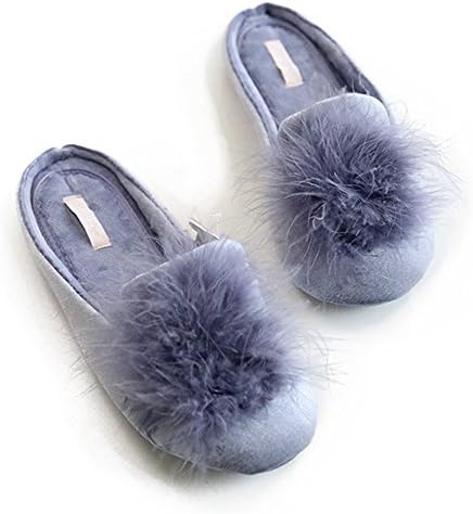 Women's Cozy Velvet Memory Foam House Slippers Non Slip Soles (5-6 M US, Blue)