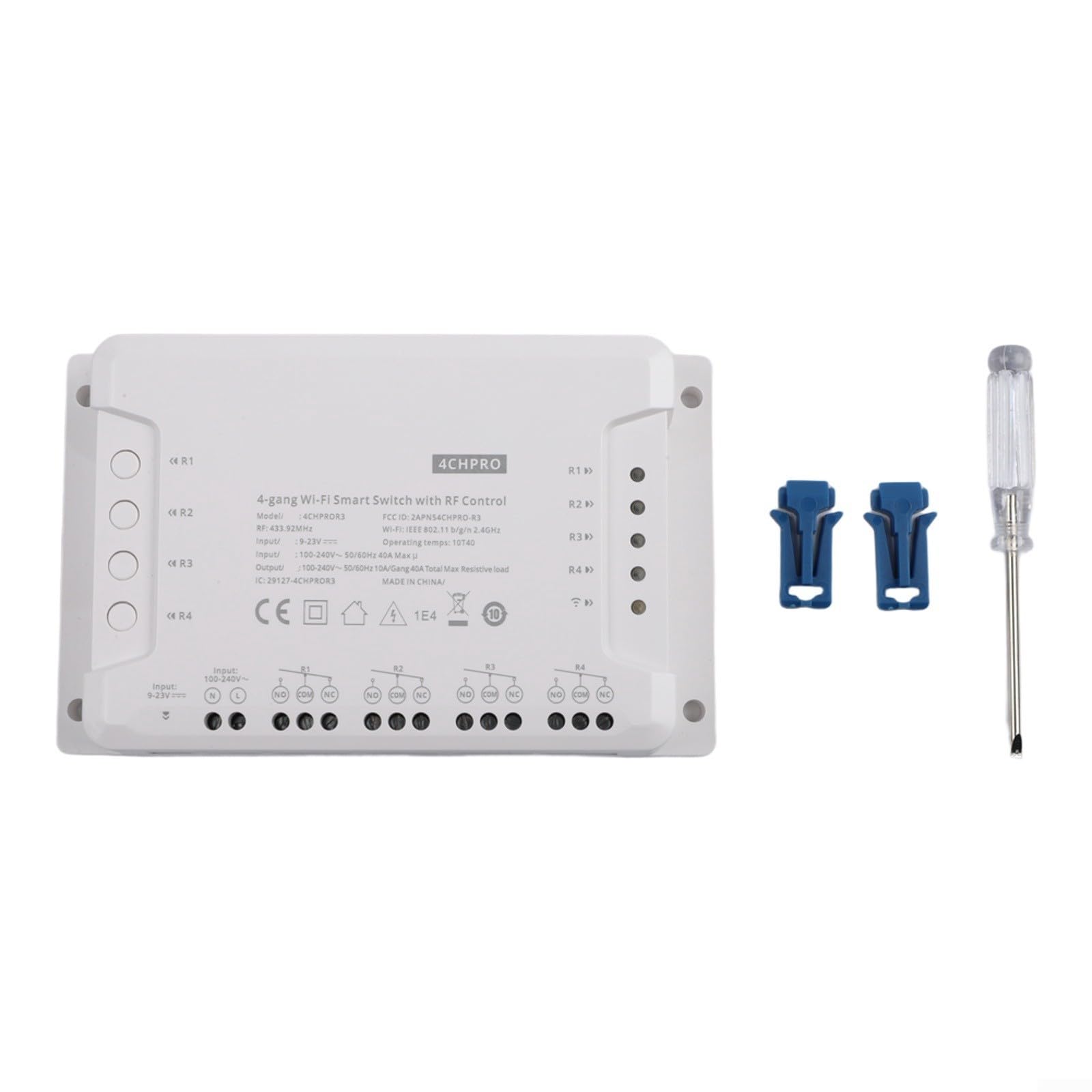 4-K-WLAN-Smart-Lichtschalter-Modul mit RF-Fernbedienung, kompatibel mit Sonoff 4CH R3 und 4CH PRO R3, weiß, ideal für Beleuchtung zu Hause oder im Büro (4CH Pro-R3)