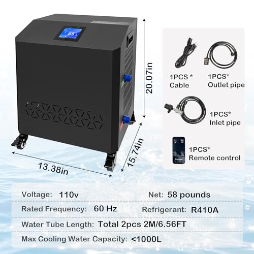 Image of Aquarium Chiller,LED Display Fish Tank Chiller, 1 HP Active Aqua Chiller for Axolotl, Water Chiller with Pump, Nozzles and Hoops Ideal for Coral Reef Shrimp (264 Gallon)