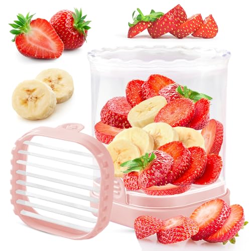 Image of Creative Strawberry & Fruit Slicer - Detachable Cutter with Push Plate (Pink)