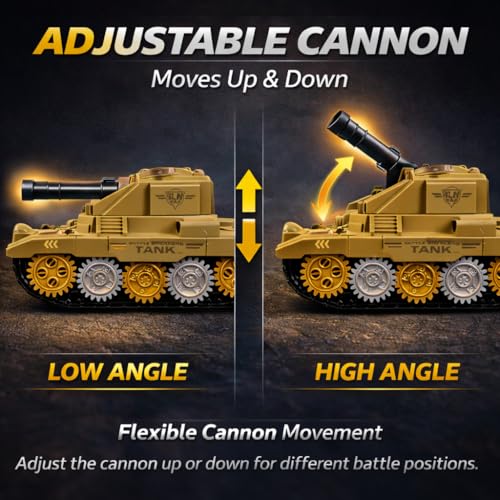 Image of TEC TAVAKKAL Battle Breakers Toy Military Tank for Kids with Mini Tank Launcher, 360 Rotating Turret & Adjustable Cannon | Action Battle Toy Vehicle with Moving Wheels for Kids (Tan)