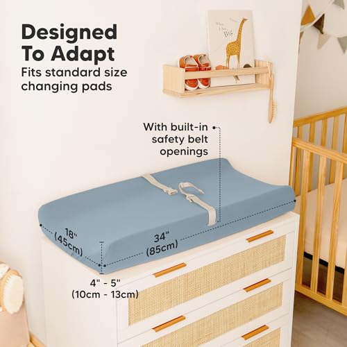 Image of 2-Pack Baby Changing Pad Cover for Girl, Boy - 34x18 Soft Viscose Derived from Bamboo Baby Diaper Changing Table Pad Cover Sheets, Neutral, Snug Fit Nursery Diaper Change Sheets (Steel)