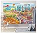 Wallpaper Childrens Room comic style wall picture decoration hidden-objects city building-site helicopter airplane digger airport | paperhanging Wallpaper poster wall decor by GREAT ART 82.7 x 55 Inch