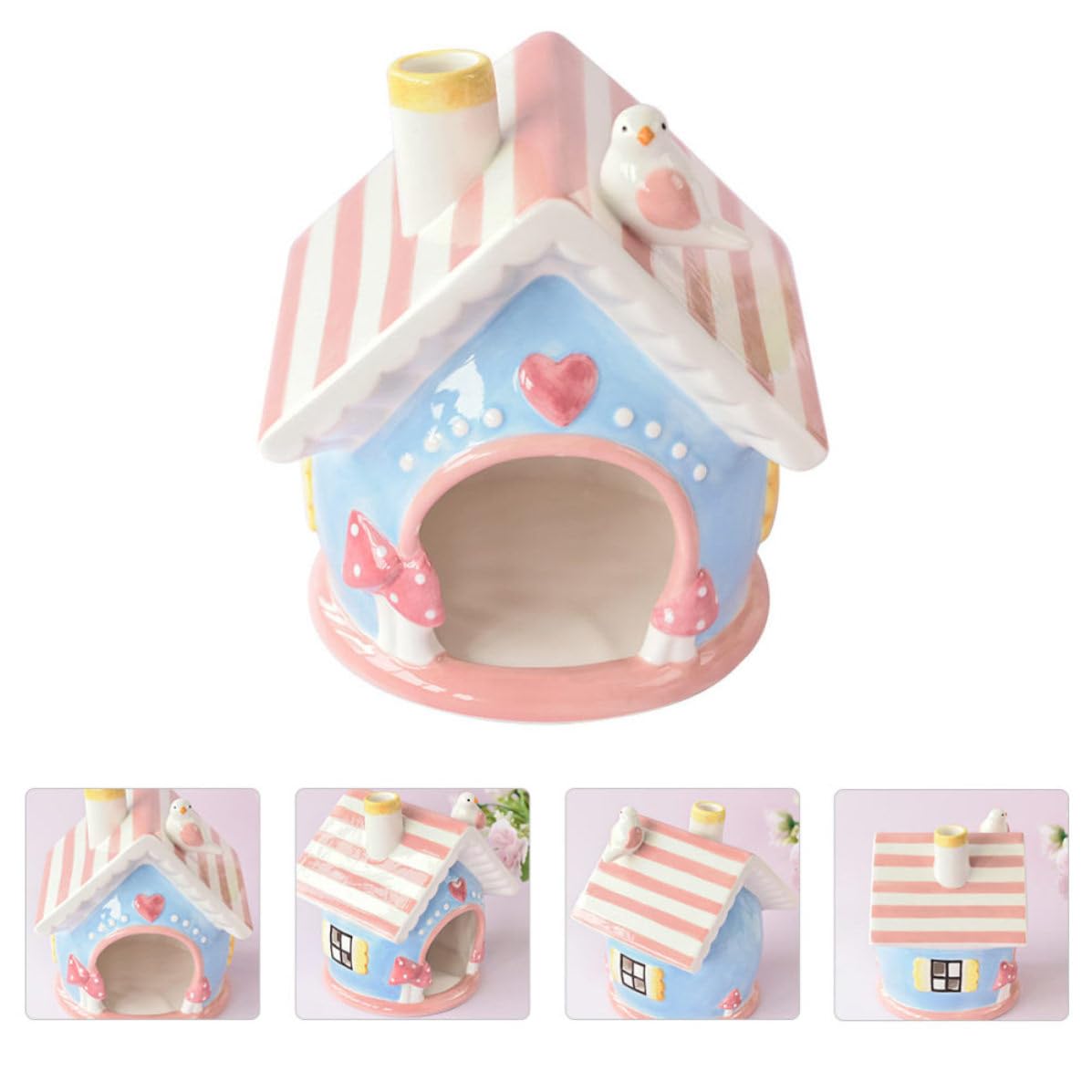 LALAFINA Keramik Haustiernest für Kleine Haustiere mit Niedlicher Form Rosa Keramikhaus als Komfortabler Hamsterschlafplatz und Haustierversteckhütte für Chinchillas
