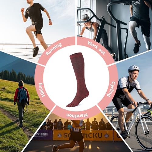 Image of 3 Pairs cool-max Compression Toe Socks for Women 15mmHg Circulation Support Socks for Athletic Running Cycling Red Medium