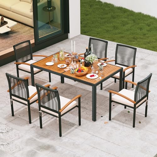 ARTBUSKE 7 Pieces Outdoor Table and Chairs Outdoor Patio Furniture Set Wicker Patio Dining Sets for 6 Patio Table and Chairs Set Outdoor Furniture Set for Garden Yard Porch Poolside