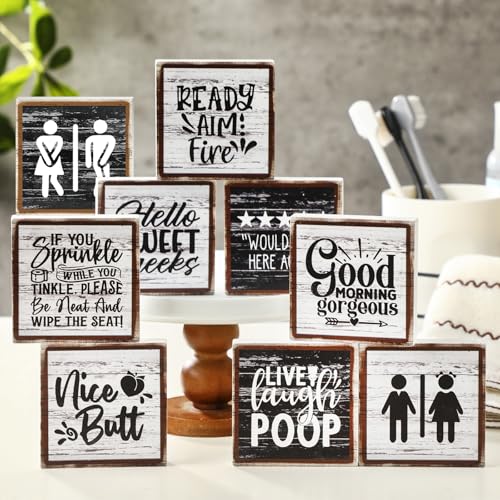 Wesiti 12 Pcs Funny Bathroom Wooden Sign Wash Your Hand