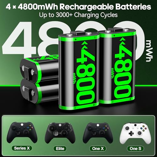 Image of Rysker 4x4800mWh Rechargeable Battery Pack for Xbox with Charger, Controller Batteries Pack with Charging Station for Xbox One /S /X /Elite Controllers for Xbox One Games