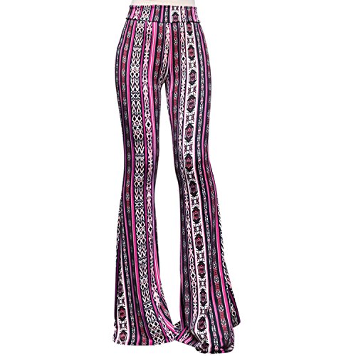 ShopMyTrend SMT Women's High Waist Wide Leg Long Bell Bottom Yoga Pants Small Arrows Tribe Fuchsia