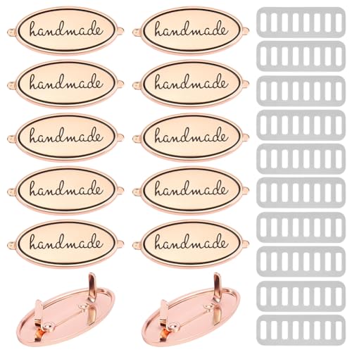 Etiquetas de metal hechas a mano en oro rosa para decorar bolsos y ropa