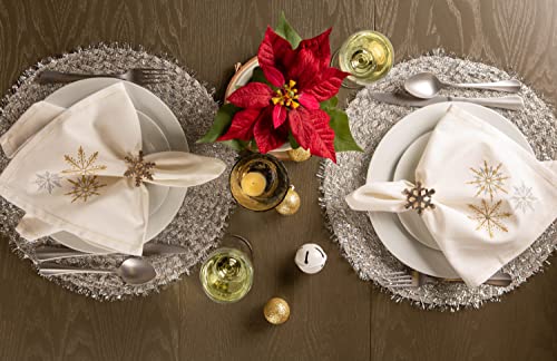 Dii Holiday Dining Table Linen Sparkle Metallic Kitchen Décor, Napkin Set, 20X20, Gold & Silver Snowflakes, 6 Piece #TOP3