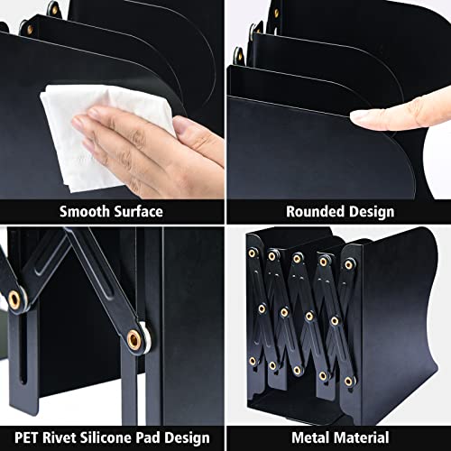 2pcs adjustable bookends metal book ends for heavy book 2 dividers nonslip book stander for desk shelf office stationery gift extends up to 19 inches black