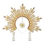 BLESSUME Goddess Gold Spike Halo Crown Headpiece NYLON ZIP TIE Wedding Bride Hair Band Tiara…