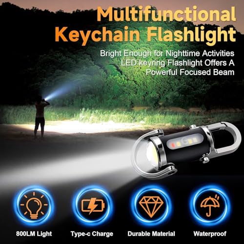 Image of Zentro Rechargeable LED Keychain Flashlight with Type-C Charging, Magnetic Base, Multi Color Light Modes, Compact Torch Light (Flashlight Keychain)