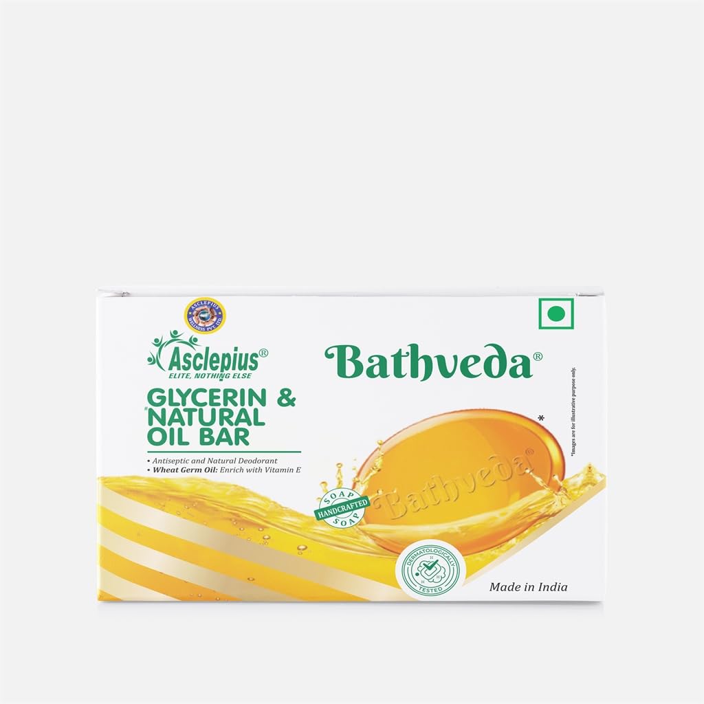 Asclepius Bathveda Glycerin & Natural Oil Bar (125g Each, Pack of 3) – Handcrafted Bathing Soap Enriched with Wheat Germ Oil & Vitamin E | Dermatologically Tested-image-49