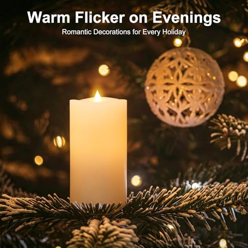 Image of 1PCS, 3 x 6 inches Flameless Candle with Remote Control, 3D Flickering Wick, Real Wax, Battery Candles,with Timer,Battery Powered Candles,for Holiday Home Decor,Ivory