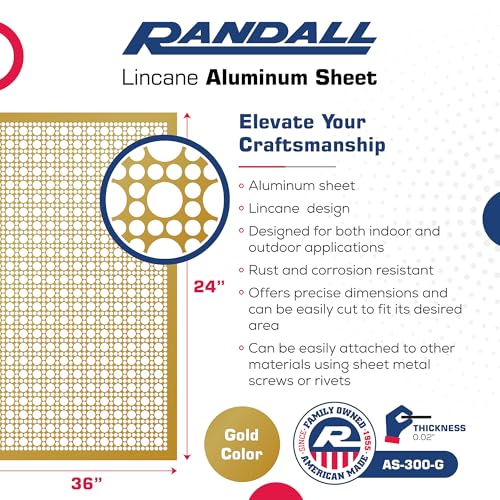 Gold Perforated Aluminum Sheet | Radiator Sheet | Lincane Design | 24 x 36 inches | .020” Thick | Great for Indoor & Outdoor Use | Made in The USA
