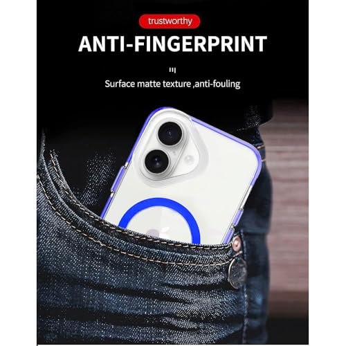 Image of amazon basics Mobile Cover for Apple iPhone 16 | Compatible with MagSafe | Magnetic Case with Built-in Magnets | Slim PC & TPU Cover for Apple iPhone 16 (Blue)